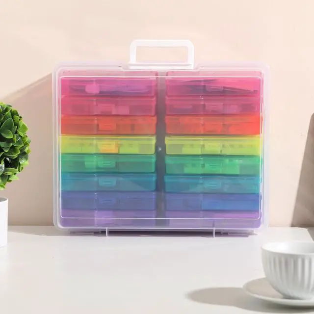 Alt view image 7 of 7 - Transparent 4" x 6" Photo Cases and Clear Craft Keeper with Handle, 16 Inner Photo Organizers & Photo Storage Box, Plastic Photo Storage Containers (Multi-colored)