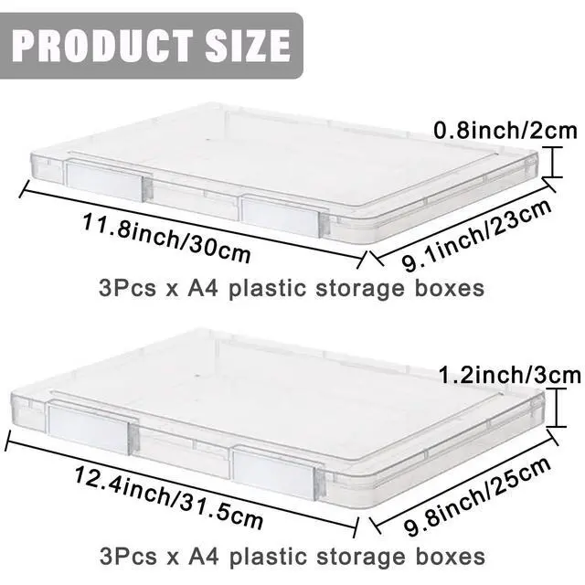 Alt view image 2 of 7 - 6 Pcs Clear A4 File Portable Project Case, Plastic Storage Box for 8.5" x 11" Letter Paper, Scrapbook Paper Storage Boxes Documents Magazines Holder