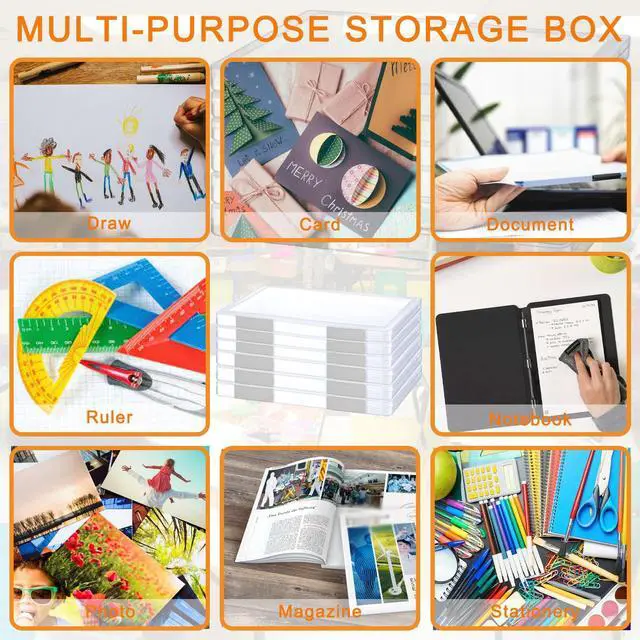 Alt view image 5 of 7 - 6 Pcs Clear A4 File Portable Project Case, Plastic Storage Box for 8.5" x 11" Letter Paper, Scrapbook Paper Storage Boxes Documents Magazines Holder