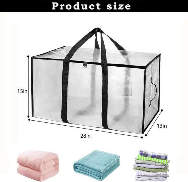 Alt view image 2 of 7 - 8 Pack-Extra Large Heavy Duty Moving Bags - Waterproof Storage Totes with Handles & Zippers, Foldable for College Dorm, Storage (Clear)