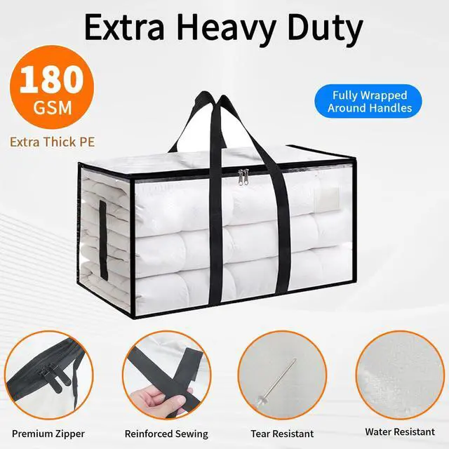 Alt view image 7 of 7 - 8 Pack-Extra Large Heavy Duty Moving Bags - Waterproof Storage Totes with Handles & Zippers, Foldable for College Dorm, Storage (Clear)
