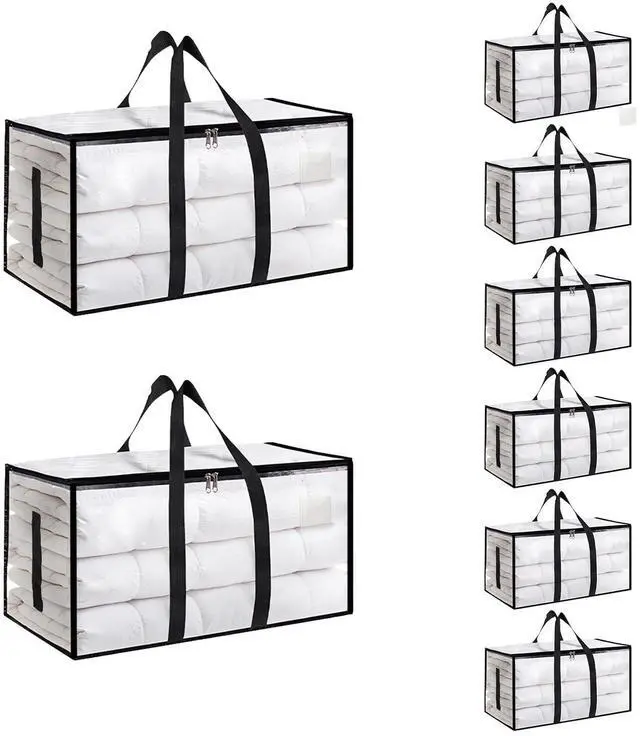 Main image of 8 Pack-Extra Large Heavy Duty Moving Bags - Waterproof Storage Totes with Handles & Zippers, Foldable for College Dorm, Storage (Clear)
