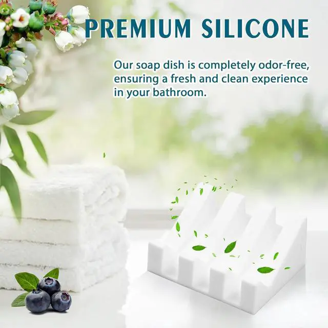 Alt view image 3 of 6 - Self Draining Silicone Soap Dish with Suction Cups - Non-Slip Bar Soap Holder for Shower & Kitchen, Waterfall Tray Keeps Soap Dry, Easy Clean, Extends Soap Life (White, 2)