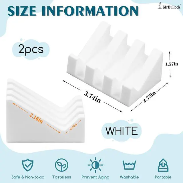 Alt view image 5 of 6 - Self Draining Silicone Soap Dish with Suction Cups - Non-Slip Bar Soap Holder for Shower & Kitchen, Waterfall Tray Keeps Soap Dry, Easy Clean, Extends Soap Life (White, 2)
