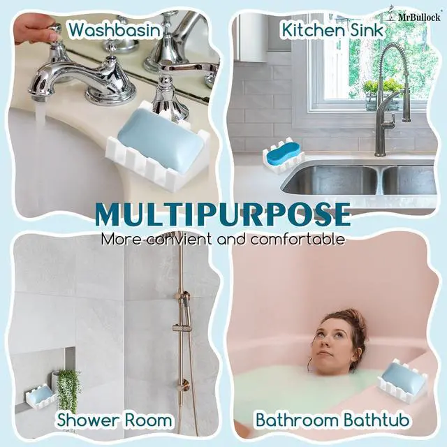 Alt view image 6 of 6 - Self Draining Silicone Soap Dish with Suction Cups - Non-Slip Bar Soap Holder for Shower & Kitchen, Waterfall Tray Keeps Soap Dry, Easy Clean, Extends Soap Life (White, 2)