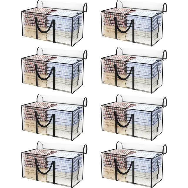 Main image of 8 Pack Heavy Duty Semi-Transparent Extra Large Moving Bags, 97L/25.6Gal PP Totes w/Reinforced Handles & Metal Zippers, 28.7"x13.7"x15" Foldable Moving Boxes For Home Dorm Storage