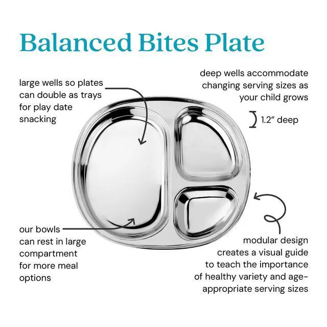 Alt view image 2 of 7 - Stainless Steel Kids Plate, Pediatrician Designed Divided Toddler & Baby Plates, Non Toxic, Unbreakable & Dishwasher Safe, Polished