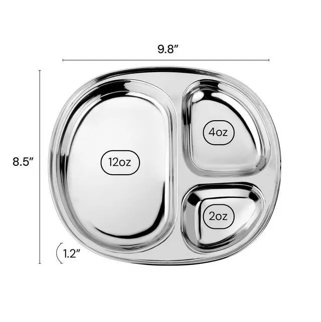 Alt view image 6 of 7 - Stainless Steel Kids Plate, Pediatrician Designed Divided Toddler & Baby Plates, Non Toxic, Unbreakable & Dishwasher Safe, Polished