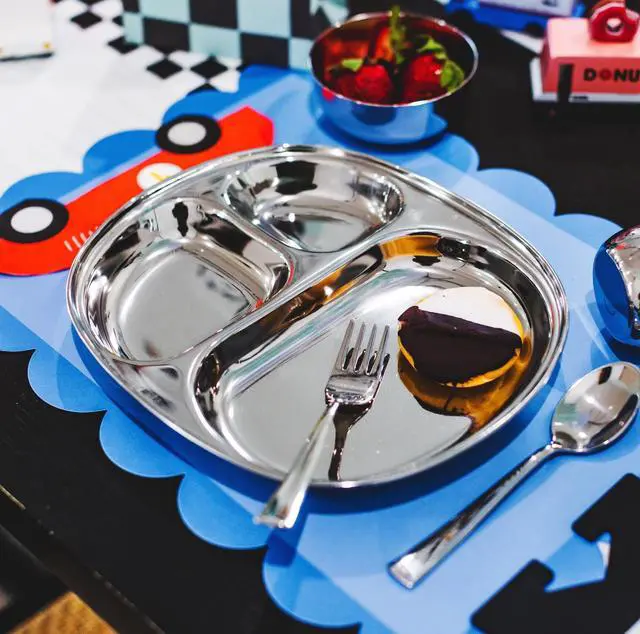 Alt view image 7 of 7 - Stainless Steel Kids Plate, Pediatrician Designed Divided Toddler & Baby Plates, Non Toxic, Unbreakable & Dishwasher Safe, Polished