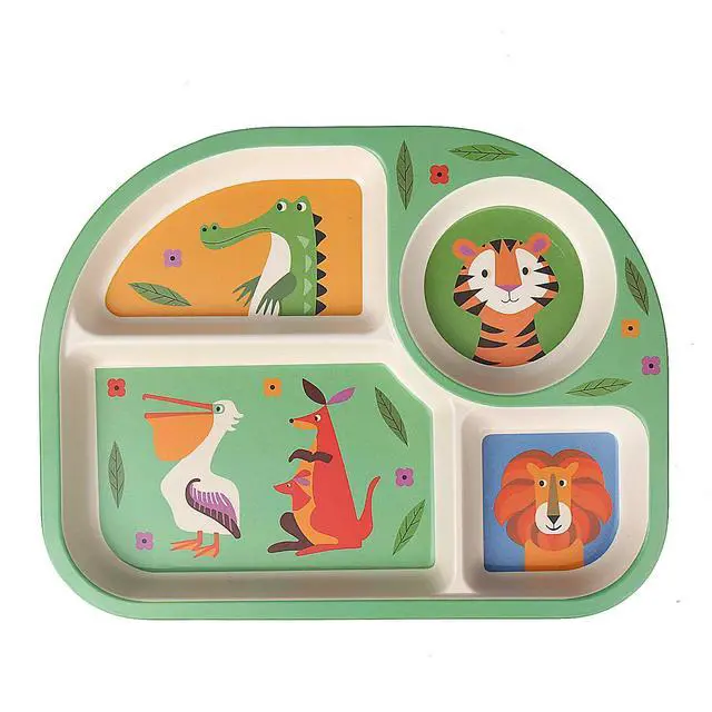 Alt view image 3 of 7 - 7Pcs/Set Bamboo Kids Dinnerware Set - Children Dishes - Food Plate Bowl Cup Spoon Fork Set Dishware, Cartoon Tableware, Dishwasher Safe Kids Healthy Mealtime, BPA Free