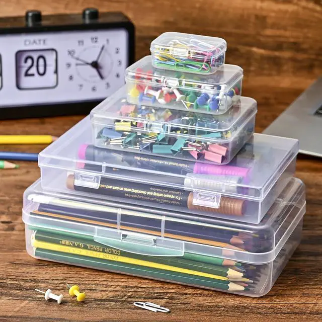 Alt view image 4 of 6 - 28 Pack Mixed Sizes Rectangular Mini Plastic Containers Clear Plastic Storage Boxes with Hinged Lids and Labels Empty Beads Organizers for Small Items Art Craft Jewelry Projects