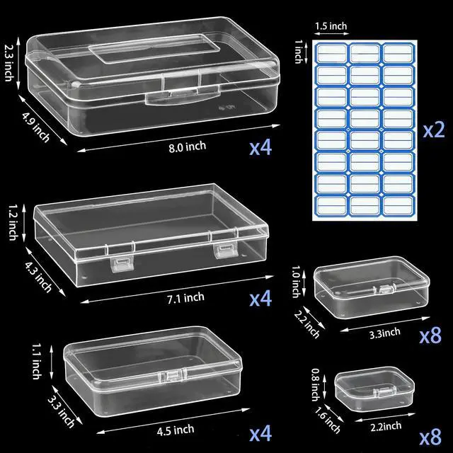 Alt view image 2 of 6 - 28 Pack Mixed Sizes Rectangular Mini Plastic Containers Clear Plastic Storage Boxes with Hinged Lids and Labels Empty Beads Organizers for Small Items Art Craft Jewelry Projects