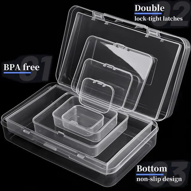 Alt view image 3 of 6 - 28 Pack Mixed Sizes Rectangular Mini Plastic Containers Clear Plastic Storage Boxes with Hinged Lids and Labels Empty Beads Organizers for Small Items Art Craft Jewelry Projects