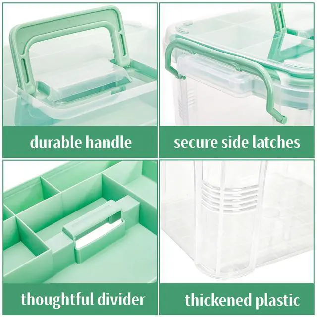 Alt view image 4 of 7 - 15QT Clear Medicine Organizer Box with Handle, Plastic Medicine Container with Detachable Tray, Portable First Aid Bin Empty, Multipurpose Medical Storage Case for Home, Craft Supplies, Green
