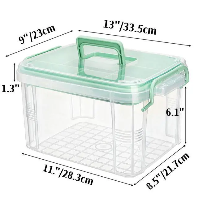 Alt view image 2 of 7 - 15QT Clear Medicine Organizer Box with Handle, Plastic Medicine Container with Detachable Tray, Portable First Aid Bin Empty, Multipurpose Medical Storage Case for Home, Craft Supplies, Green
