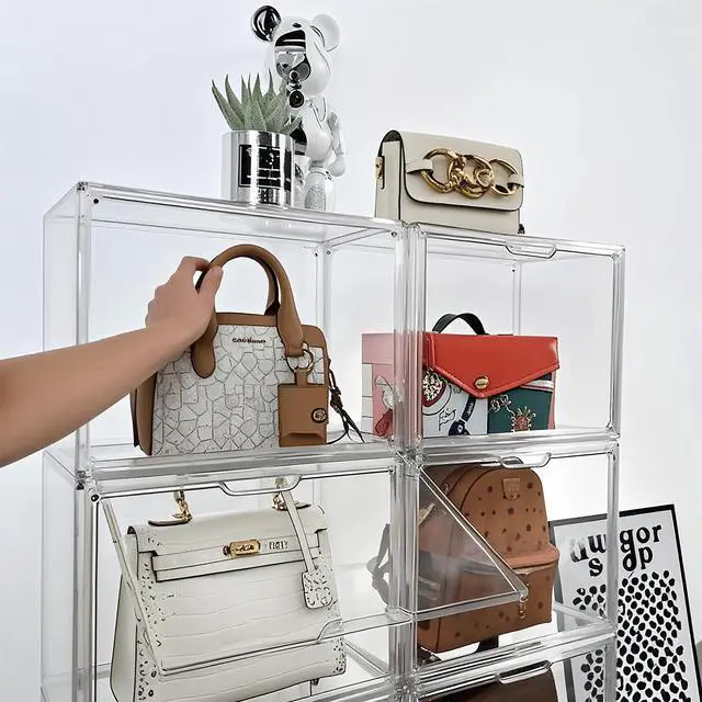 Alt view image 5 of 7 - Clear Acrylic Display Case with Magnetic Lid-Dustproof Plastic Book Storage box,Clear Box,Purse Storage Organizer,Action Figure Display Case,Acrylic Sneaker Shoe Box(1 Pack)