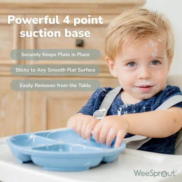 Alt view image 3 of 4 - Suction Plates with Lids for Babies & Toddlers - 100% Silicone, Dinnerware Stays Put, Divided Design for Picky Eaters, Microwave & Dishwasher Friendly, 3 Pack