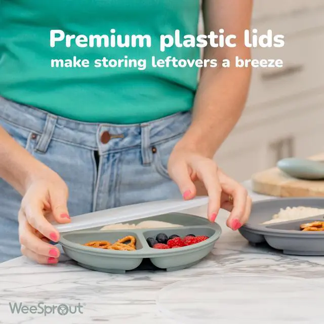 Alt view image 7 of 7 - Suction Plates with Lids for Babies & Toddlers - 100% Silicone, Dinnerware Stays Put, Divided Design for Picky Eaters, Microwave & Dishwasher Friendly, 3 Pack