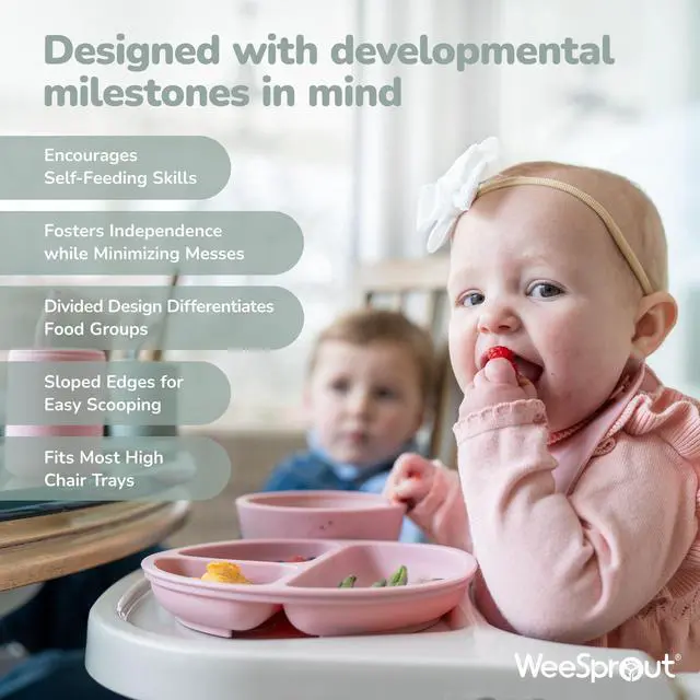 Alt view image 4 of 7 - Suction Plates with Lids for Babies & Toddlers - 100% Silicone, Dinnerware Stays Put, Divided Design for Picky Eaters, Microwave & Dishwasher Friendly, 3 Pack