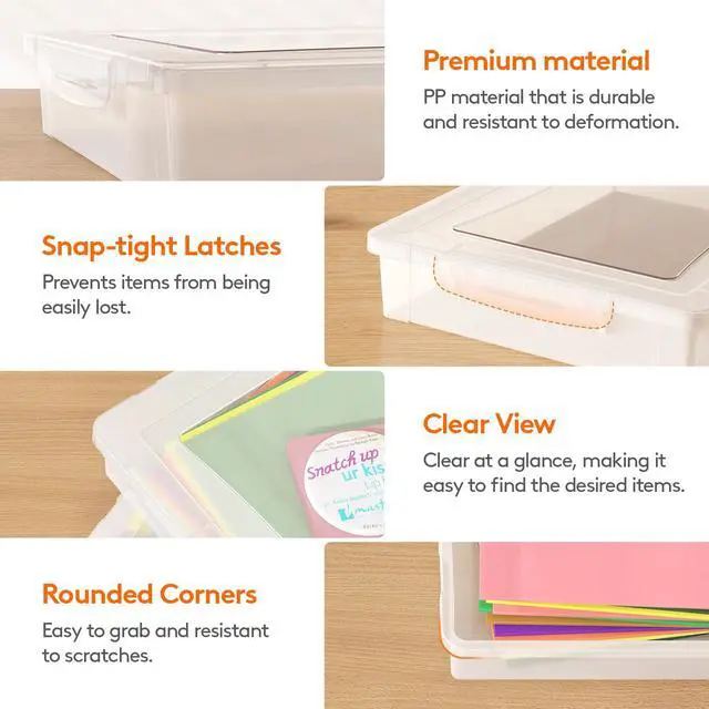 Alt view image 3 of 7 - 2 Pack Paper Organizer Storage, 32 x 23 cm/12x9 Multi-Purpose Plastic File Box with Latching Lids, Containers for A4, 8.5" x 11" Letter, Scrapbook, Document, Magazine, Art Supplies, Clear