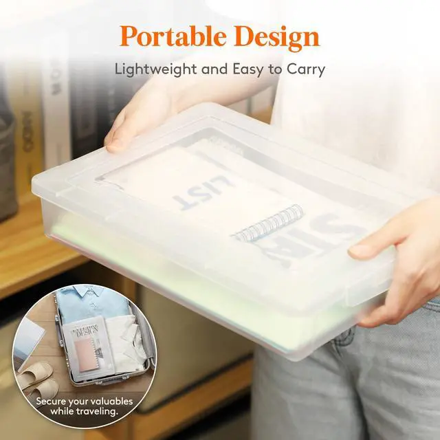 Alt view image 7 of 7 - 2 Pack Paper Organizer Storage, 32 x 23 cm/12x9 Multi-Purpose Plastic File Box with Latching Lids, Containers for A4, 8.5" x 11" Letter, Scrapbook, Document, Magazine, Art Supplies, Clear