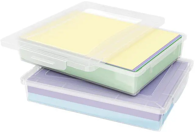 Main image of 2 Pack Paper Organizer Storage, 32 x 23 cm/12x9 Multi-Purpose Plastic File Box with Latching Lids, Containers for A4, 8.5" x 11" Letter, Scrapbook, Document, Magazine, Art Supplies, Clear