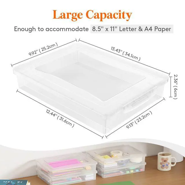 Alt view image 2 of 7 - 2 Pack Paper Organizer Storage, 32 x 23 cm/12x9 Multi-Purpose Plastic File Box with Latching Lids, Containers for A4, 8.5" x 11" Letter, Scrapbook, Document, Magazine, Art Supplies, Clear
