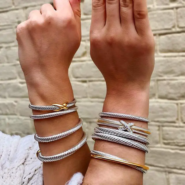 Alt view image 5 of 6 - Jewelry Bracelet Triple Criss Cross X Shape Infinity Twisted Cable Bangle Designer Inspired Women Jewelry (Triple No Stone)