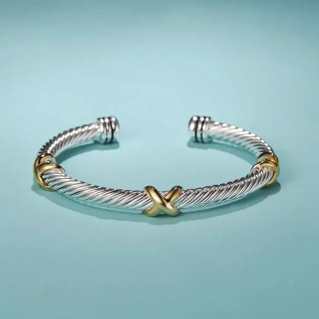 Alt view image 2 of 6 - Jewelry Bracelet Triple Criss Cross X Shape Infinity Twisted Cable Bangle Designer Inspired Women Jewelry (Triple No Stone)