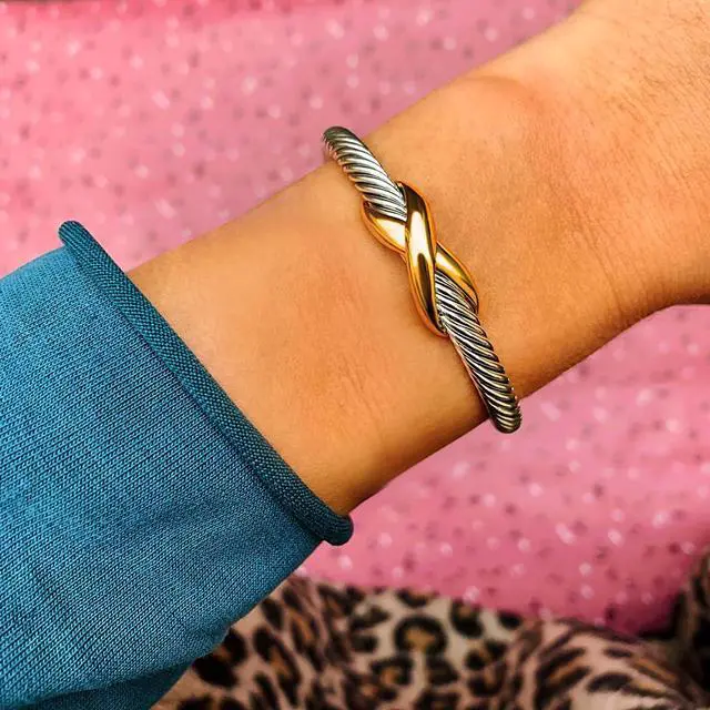 Alt view image 6 of 6 - Jewelry Bracelet Triple Criss Cross X Shape Infinity Twisted Cable Bangle Designer Inspired Women Jewelry (Triple No Stone)