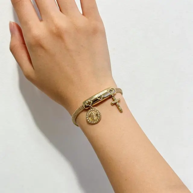 Alt view image 5 of 6 - Women's gold filigree bracelet, 18K gold plated exquisite circular, cross-shaped bracelet, Virgin Mary fashion bracelet, women's jewelry gift set (Gold)