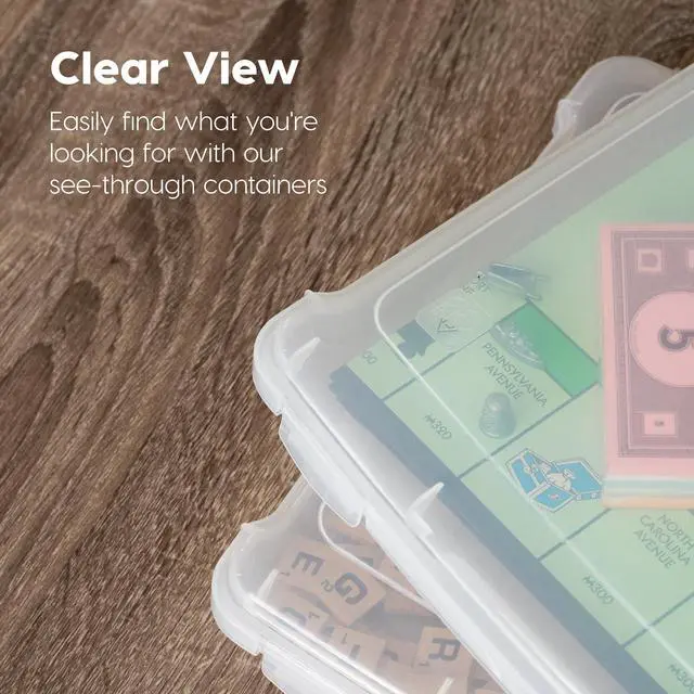 Alt view image 4 of 4 - Board Game Storage Containers, 2-Pack |Made in USA| Organizers with Built-In Handle & Snap-Tight Lid for Puzzles, Scrapbook, and Fits 8.5" x 11" or A4 Papers, Thick - Clear