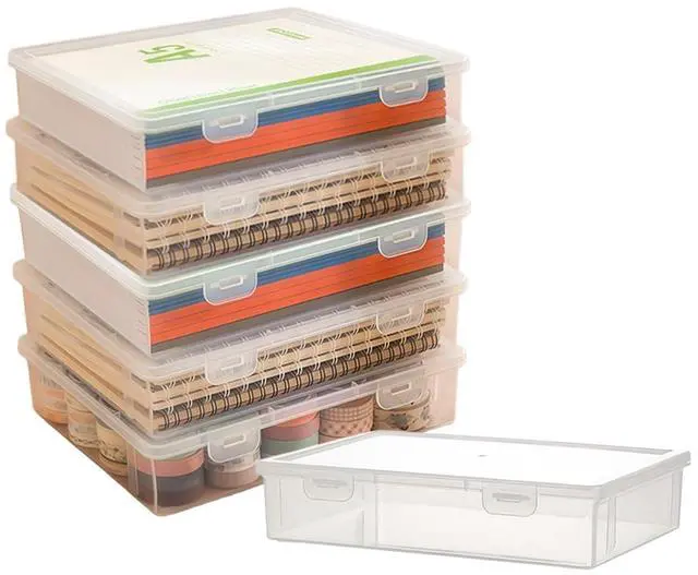 Main image of 6 Pcs Clear Plastic Storage Box with Flap Lid, 9 x 6.7 x 2 Inch Art Supply Rectangular Containers Case, Multipurpose Craft Organizers for Notebooks, Beads, Pencils, Ornaments Accessories