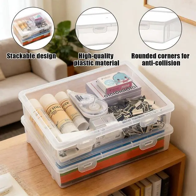Alt view image 4 of 7 - 6 Pcs Clear Plastic Storage Box with Flap Lid, 9 x 6.7 x 2 Inch Art Supply Rectangular Containers Case, Multipurpose Craft Organizers for Notebooks, Beads, Pencils, Ornaments Accessories