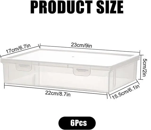 Alt view image 2 of 7 - 6 Pcs Clear Plastic Storage Box with Flap Lid, 9 x 6.7 x 2 Inch Art Supply Rectangular Containers Case, Multipurpose Craft Organizers for Notebooks, Beads, Pencils, Ornaments Accessories