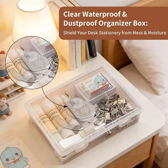 Alt view image 6 of 7 - 6 Pcs Clear Plastic Storage Box with Flap Lid, 9 x 6.7 x 2 Inch Art Supply Rectangular Containers Case, Multipurpose Craft Organizers for Notebooks, Beads, Pencils, Ornaments Accessories