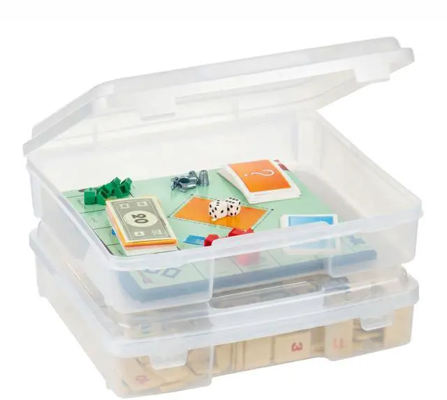 Main image of Board Game Storage Containers, 2-Pack |Made in USA| Organizers with Built-In Handle & Snap-Tight Lid for Puzzles, Scrapbook, and Fits 8.5" x 11" or A4 Papers, Thick - Clear