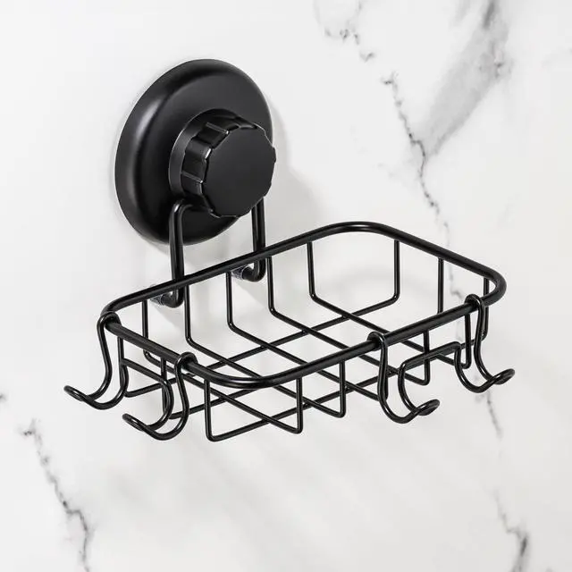Alt view image 2 of 7 - HASKO 2 Pack Suction Cup Soap Dish for Shower Wall, Rustproof Stainless Steel, Shower Soap Holder with Hooks, Includes Optional No Drill Adhesive Mount for Bathroom, 2 Soap Savers, Black