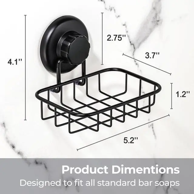 Alt view image 3 of 7 - HASKO 2 Pack Suction Cup Soap Dish for Shower Wall, Rustproof Stainless Steel, Shower Soap Holder with Hooks, Includes Optional No Drill Adhesive Mount for Bathroom, 2 Soap Savers, Black
