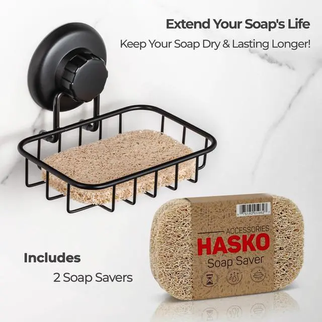 Alt view image 7 of 7 - HASKO 2 Pack Suction Cup Soap Dish for Shower Wall, Rustproof Stainless Steel, Shower Soap Holder with Hooks, Includes Optional No Drill Adhesive Mount for Bathroom, 2 Soap Savers, Black