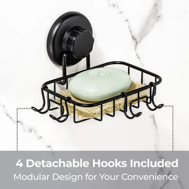 Alt view image 4 of 7 - HASKO 2 Pack Suction Cup Soap Dish for Shower Wall, Rustproof Stainless Steel, Shower Soap Holder with Hooks, Includes Optional No Drill Adhesive Mount for Bathroom, 2 Soap Savers, Black