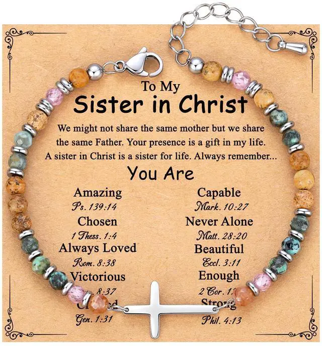 Main image of Christian Gifts for Women, Sister in Christ Cross Bracelet, Easter Graduation Gifts for Teens Women, Religious Gift Woman, Birthday Baptism Communion Confirmation Faith Jewelry
