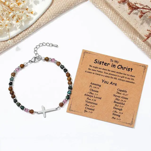 Alt view image 4 of 7 - Christian Gifts for Women, Sister in Christ Cross Bracelet, Easter Graduation Gifts for Teens Women, Religious Gift Woman, Birthday Baptism Communion Confirmation Faith Jewelry