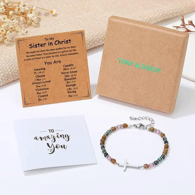 Alt view image 6 of 7 - Christian Gifts for Women, Sister in Christ Cross Bracelet, Easter Graduation Gifts for Teens Women, Religious Gift Woman, Birthday Baptism Communion Confirmation Faith Jewelry
