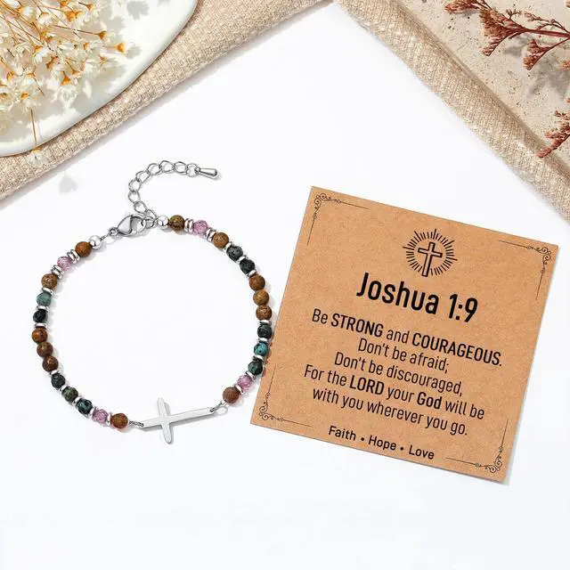 Alt view image 6 of 7 - Cross Bracelet Unique Gifts for Teens Women Adults, Christian Cross Bracelets, Religious Faith Jewelry Baptism Confirmation Communion Birthday Inspirational Bible Verse Easter