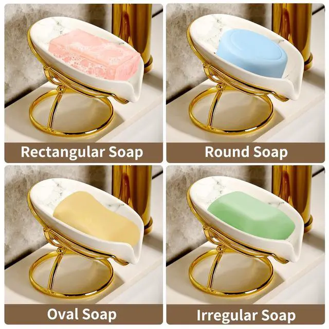 Alt view image 5 of 5 - Leaf-Shaped Ceramic Soap Dish with Drain, Holder, Saver, Tray, Bar Soap Holder, Easy Cleaning, for Shower Bathroom Kitchen Sink Bathtub, Pro-Environment White