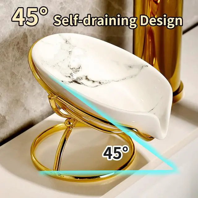 Alt view image 3 of 5 - Leaf-Shaped Ceramic Soap Dish with Drain, Holder, Saver, Tray, Bar Soap Holder, Easy Cleaning, for Shower Bathroom Kitchen Sink Bathtub, Pro-Environment White