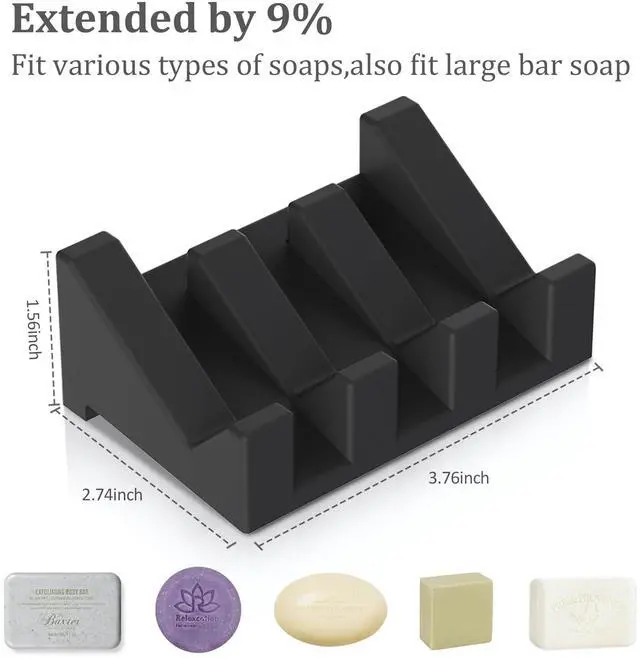 Alt view image 2 of 6 - Silicone Self Draining Soap Holder Set, 3 Soap Dishes for Bar Soap, Drying Keep Soap Clean