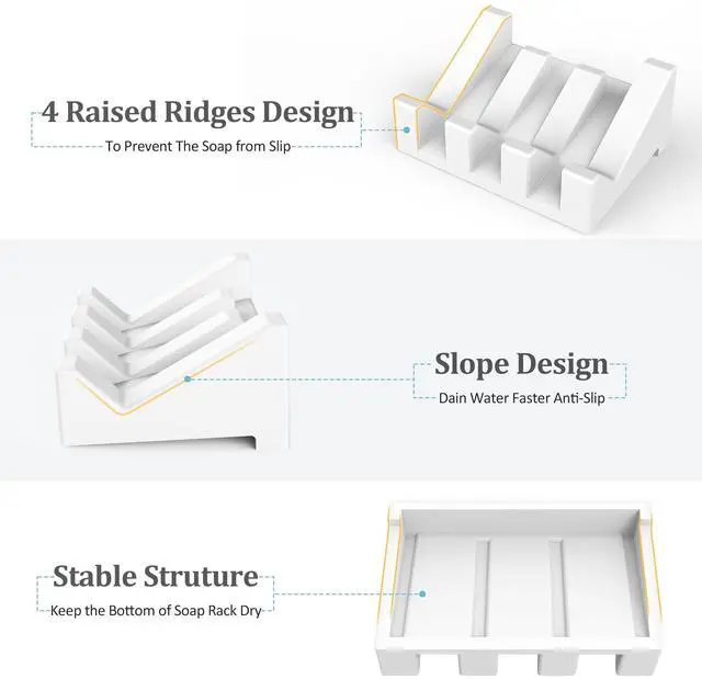 Alt view image 3 of 6 - Silicone Self Draining Soap Holder Set, 3 Soap Dishes for Bar Soap, Drying Keep Soap Clean