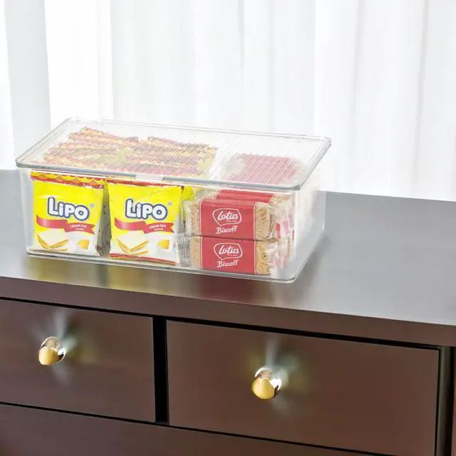 Alt view image 7 of 7 - Clear Plastic Storage Bin with Lid, Makeuo Holder, Fridge Organizer, Refrigerator Organizers and Storage, Small Container for Pantry, Office, Dresser, Bathroom, Kitchen, Snack